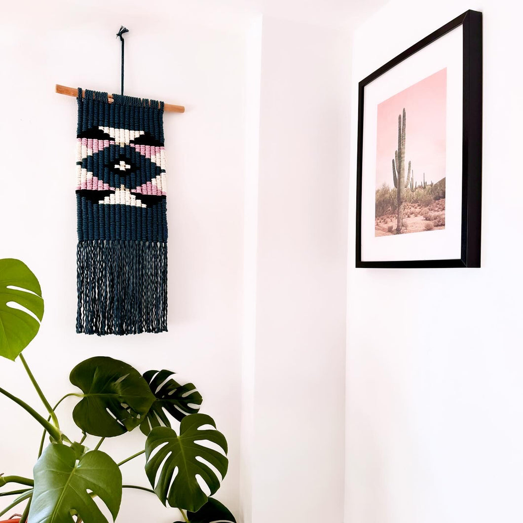 Teal Aztec Inspired Macrame Wall Hanging