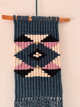 Load image into Gallery viewer, Teal Aztec Inspired Macrame Wall Hanging