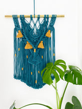 Load image into Gallery viewer, Teal Macrame Wall Hanging with Mustard Accents