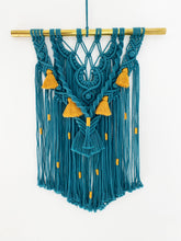 Load image into Gallery viewer, Teal Macrame Wall Hanging with Mustard Accents
